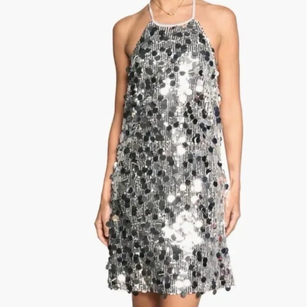 Know One Cares Silver Sequins Halter Mini Dress, Size L